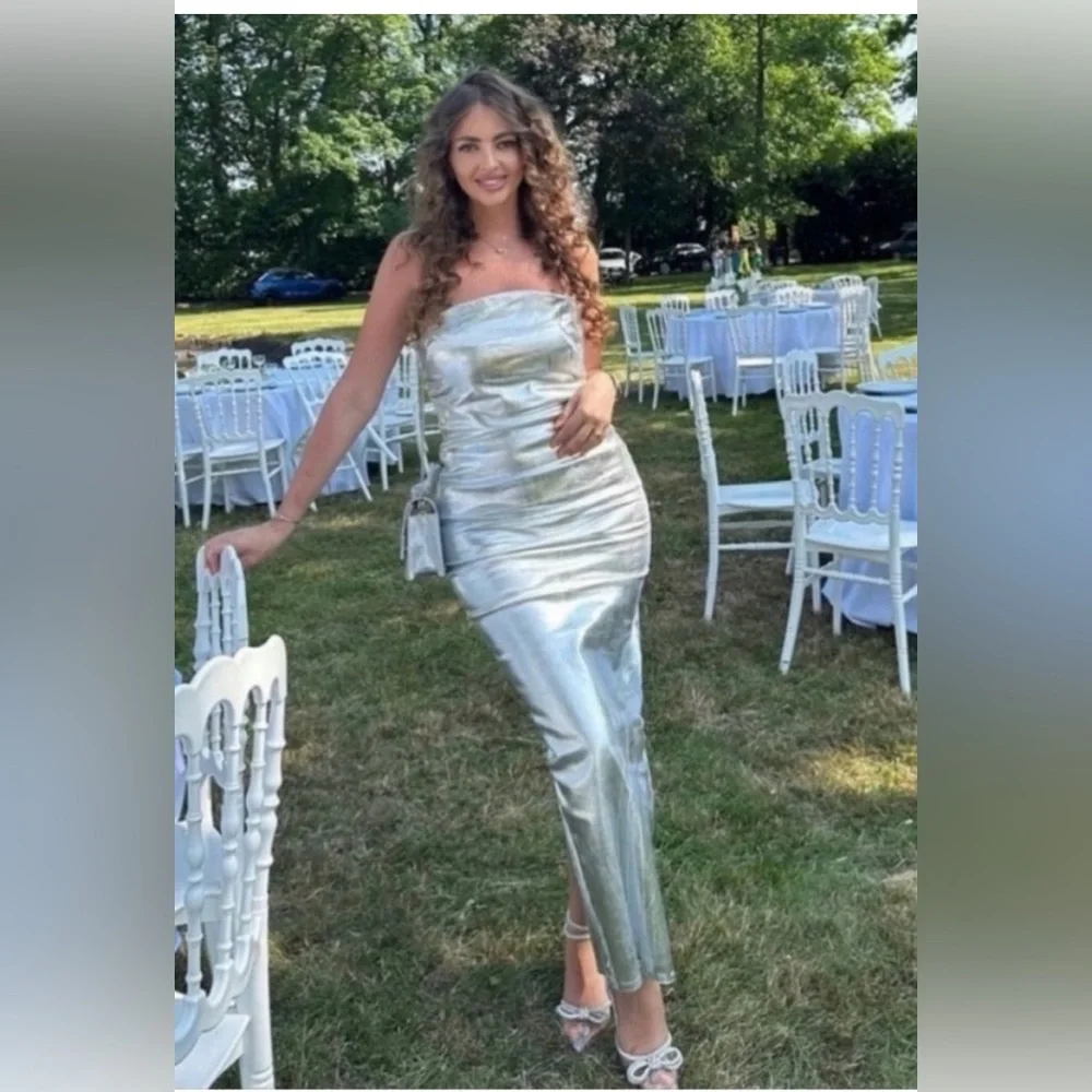 Zara Silver Strapless Dress - Picture 7 of 16